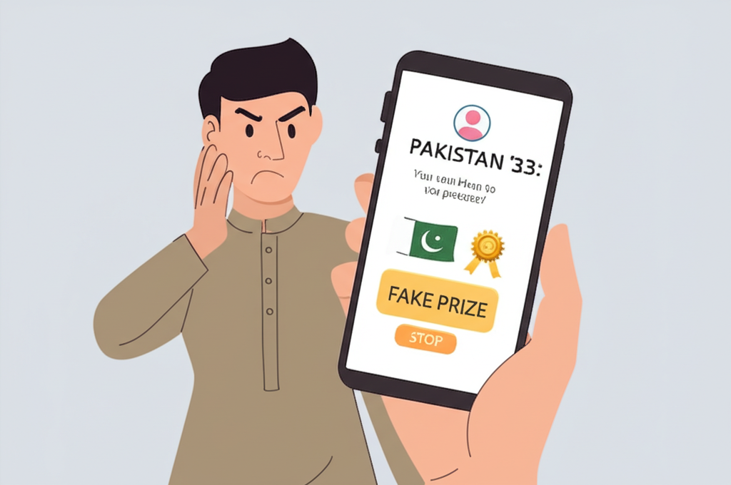 Person receiving fake prize notification on smartphone